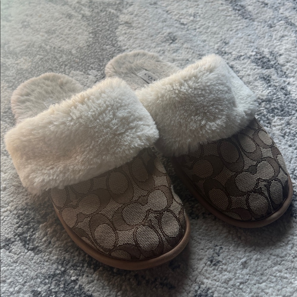Coach Cream Fur-Lined Slippers